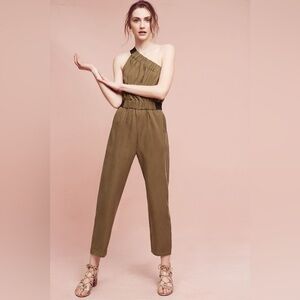 Anthropologie Maeve Verano Olive green one shoulder jumpsuit